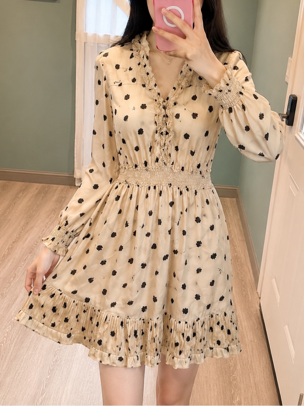 Vintage Mind Bridge 100% Mulberry Silk Ruffle Mini Dress
